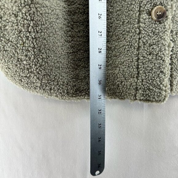 JOIE Shirt Jacket Womens M Sherpa Fleece Suede Lined Button Front Gray/Green - Picture 12 of 12
